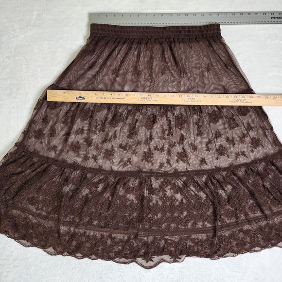 y2k Women Whimsigoth Skirt L-1XL Brown Lace Steampunk Tiered Maxi Skirt Grunge - Picture 6 of 9